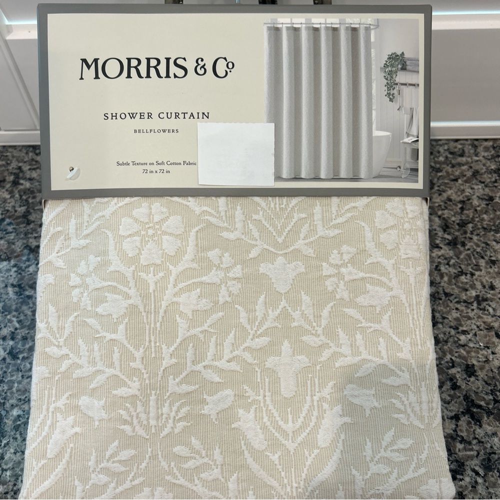 William  Morris & Co Shower Curtain Bellflowers White On Beige 72x72 Textured